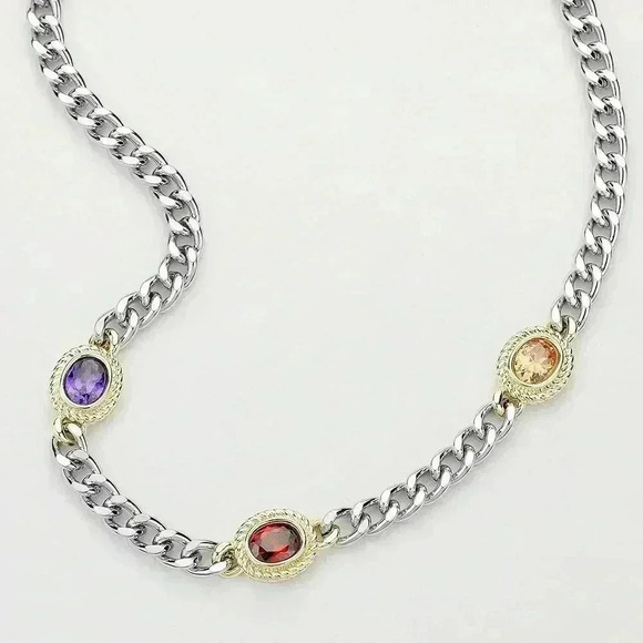Two Tone Necklace With Amethyst, Citrine & Garnet CZ - Picture 3 of 6